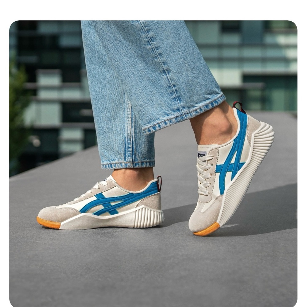Cream and Blue DeFlorance Sneakers - Picture 2 of 3